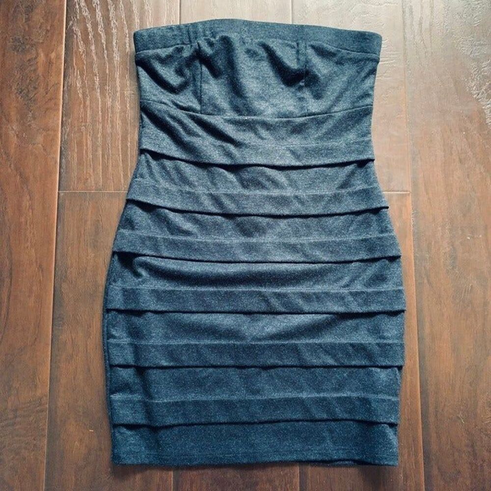 Forever 21 Y2K Western Blue Jean Denim-Like Bodycon Strapless Mini Dress |Size S